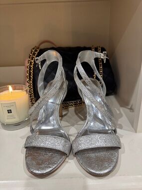 Gianni Bini Silver Glitter Strappy Heels